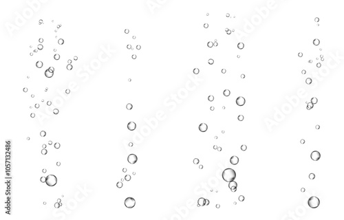 Oxygen air bubbles  flow  in water on white  background.