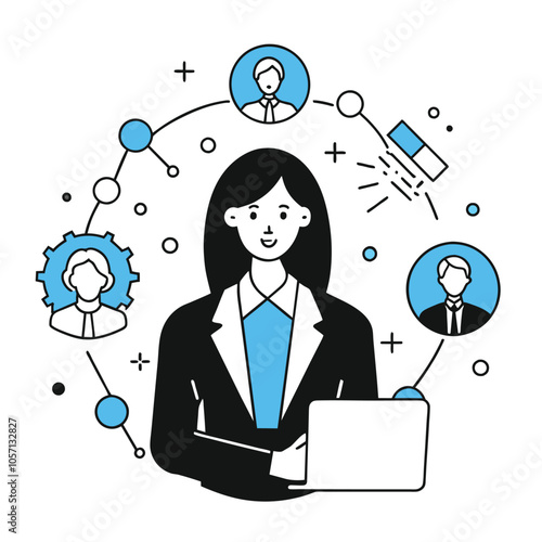 Confident businesswoman leads a diverse team connecting and collaborating effectively