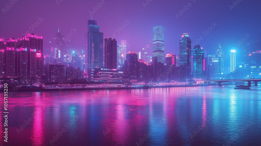 Fototapeta premium City skyline with a river running through it