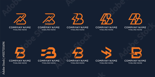 set of monogram logo with electric flash concept. initial letter b logo design vector template. 