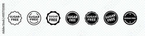 Sugar free icon. No added sugar label. 100 Percent Sugar Free Label Sticker. Isolated sugar free icon vector design. Diabetic food mark, Sugar free