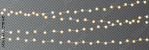 Festive Christmas light glowing garland string on dark background.