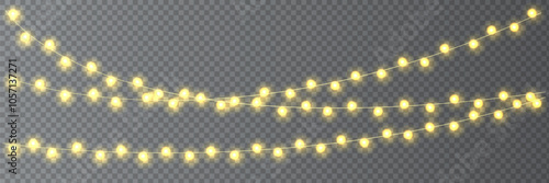 Festive Christmas light  glowing garland string on dark background.