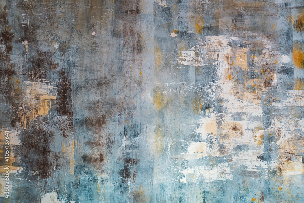 Abstract textured wall art in muted blue and gold tones with brush strokes Abstract textured wall art in muted blue and gold tones with brush strokes