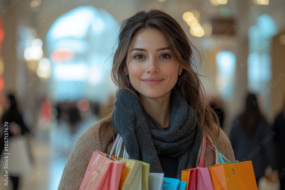 A woman walking in h a modern shopping mall. Generative AI A woman walking in h a modern shopping mall. Generative AI