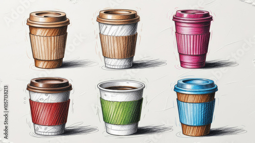 Wallpaper Mural Set of different paper Coffee cups take away. Various disposable cups of coffee to go isolated on white background. AI generated Torontodigital.ca