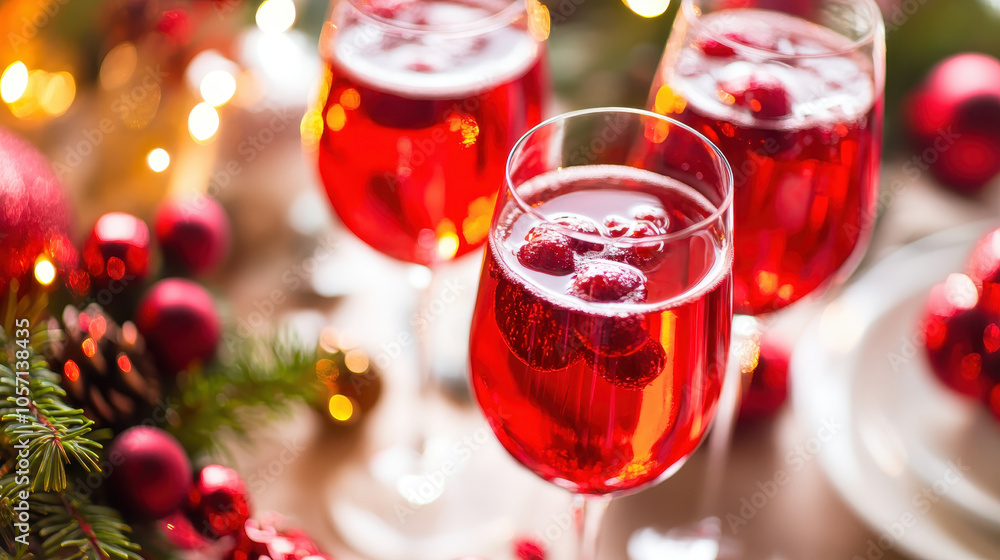 Festive drinks with cranberries in glasses, perfect for celebrations Festive drinks with cranberries in glasses, perfect for celebrations