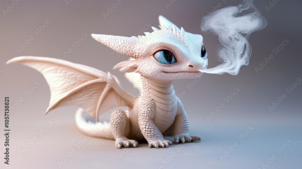 Adorable Baby Dragon with Tiny Wings Puffing Smoke Adorable Baby Dragon with Tiny Wings Puffing Smoke
