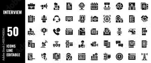 50 Interview Icons Set Pack Line Editable Vector Illustration