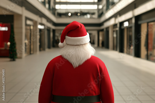 Santa Claus in shopping mall, embracing festive spirit of consumerism