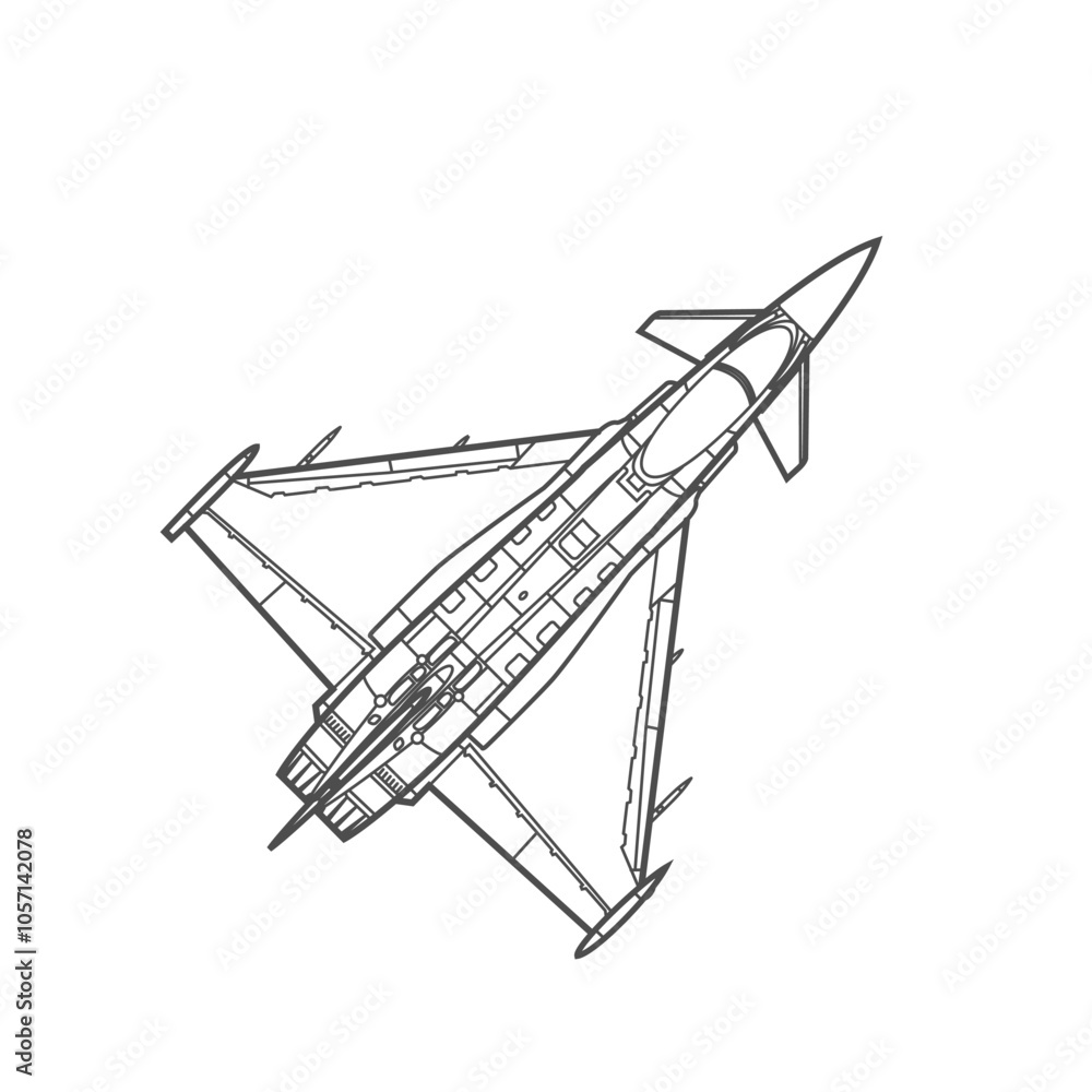 Eurofighter Typhoon fighter jet, top view, air force icon. Eurofighter Typhoon fighter jet, top view, air force icon.