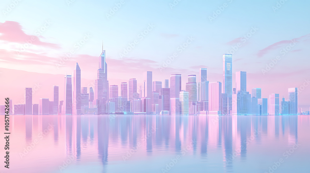 Fototapeta premium Minimalistic Futuristic Cityscape in Pastel Colors
