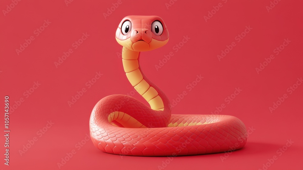 Fototapeta premium Cartoon snake on red background