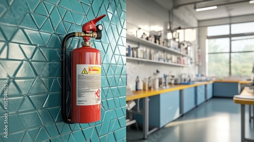 Fire Extinguisher Mounted in Modern Laboratory