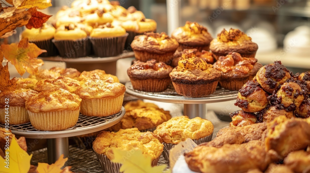 A vibrant display of assorted muffins and cupcakes, showcasing a variety of flavors and textures in a delightful bakery setting. A vibrant display of assorted muffins and cupcakes, showcasing a variety of flavors and textures in a delightful bakery setting.