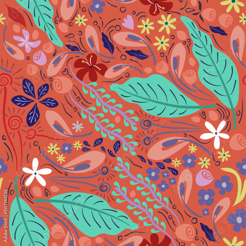 Flowers seamless pattern with nature elements for fashion, fabric, wallpaper, background, print, card, wrap with its elegant, ornate, beautiful and stylish design. Vector and illustration.