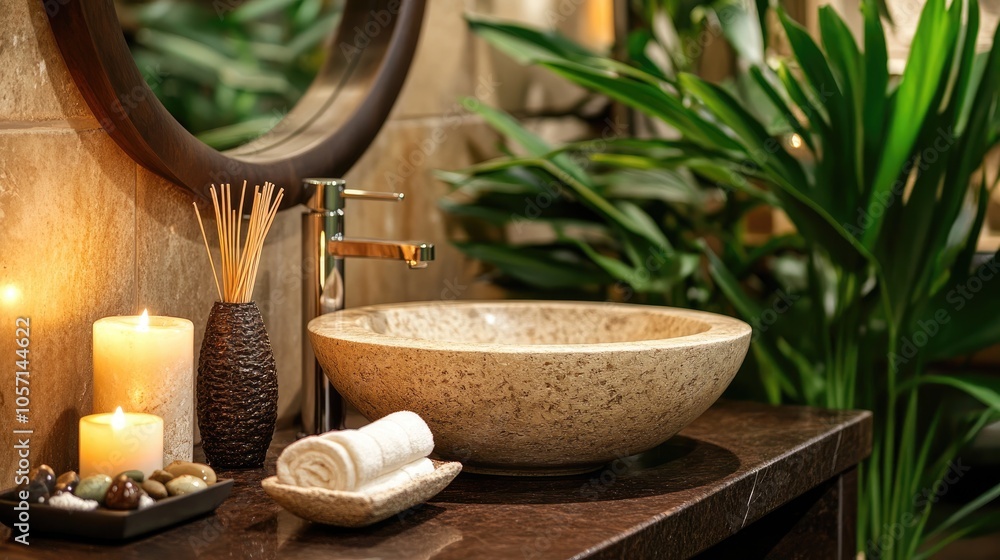 Elegant Bathroom with Natural Decor and Serenity Touches Elegant Bathroom with Natural Decor and Serenity Touches