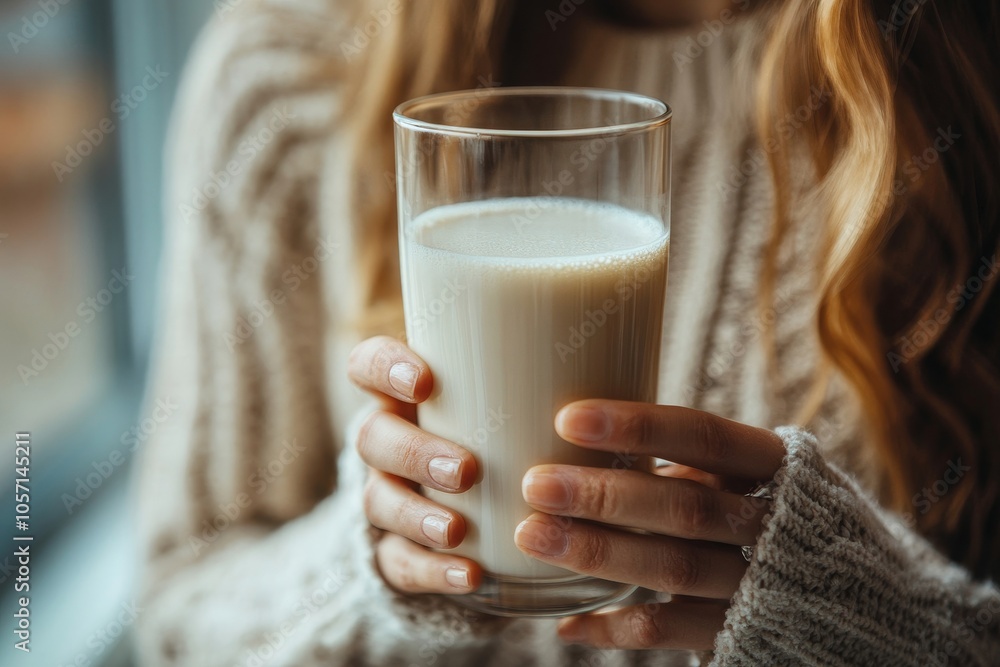 lactose intolerance concept. Woman holding a glass of milk and having a stomachache, Generative AI lactose intolerance concept. Woman holding a glass of milk and having a stomachache, Generative AI