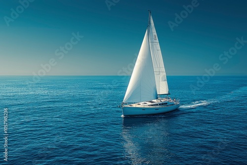 White Sailboat Navigating Calm Blue Ocean Waters