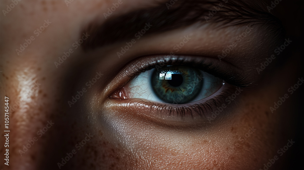Close up of a Human Eye Showcasing Intricate Details and Reflections in Natural Light Close up of a Human Eye Showcasing Intricate Details and Reflections in Natural Light