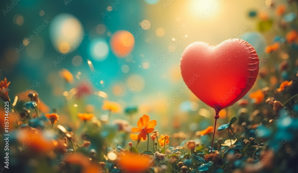 a heart shaped object in a field of flowers a heart shaped object in a field of flowers