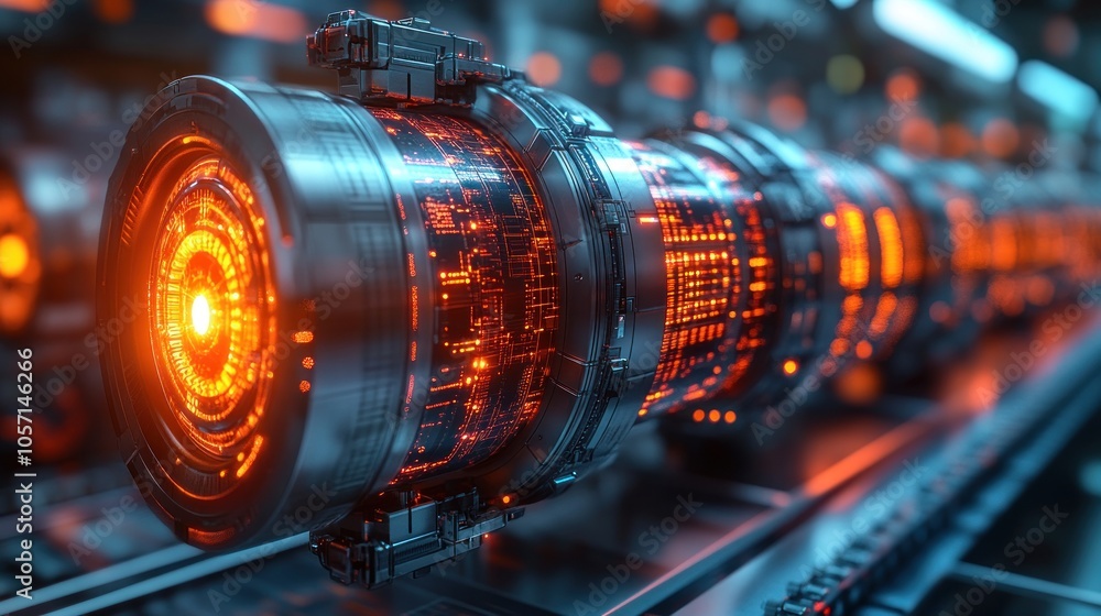 Futuristic energy core with glowing elements in a high-tech setting. Futuristic energy core with glowing elements in a high-tech setting.
