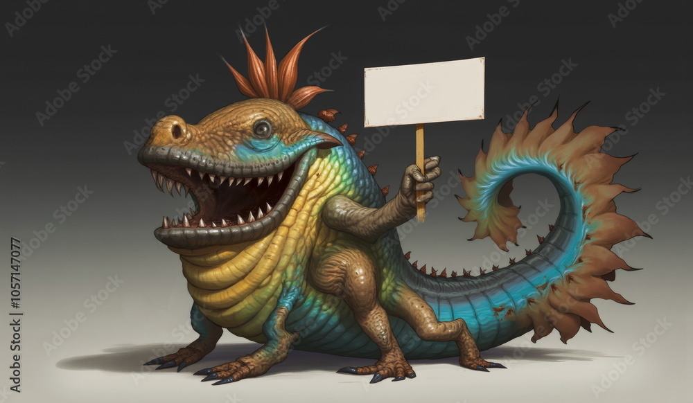 Fototapeta premium a cartoon of a dragon holding a sign that says a sign that says a .