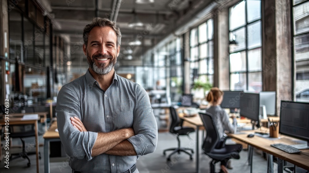 Confident Middle-Aged Man in Office Setting Confident Middle-Aged Man in Office Setting
