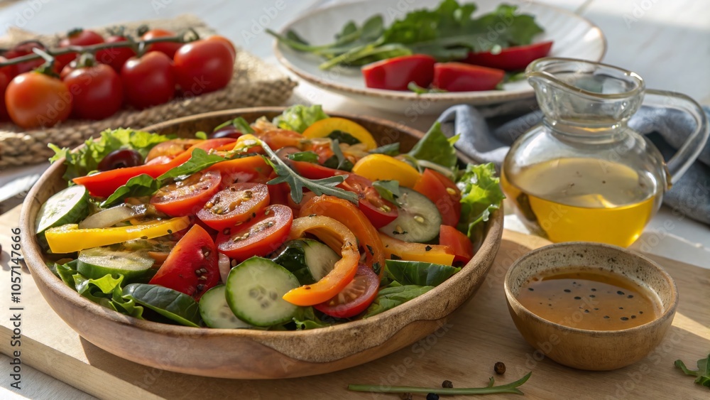 Organic Vegetarian Salad with Fresh Vegetables - Healthy Food Photography Organic Vegetarian Salad with Fresh Vegetables - Healthy Food Photography