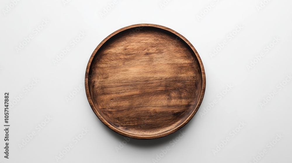 Aerial perspective of a wooden serving tray on a plain white backdrop Aerial perspective of a wooden serving tray on a plain white backdrop