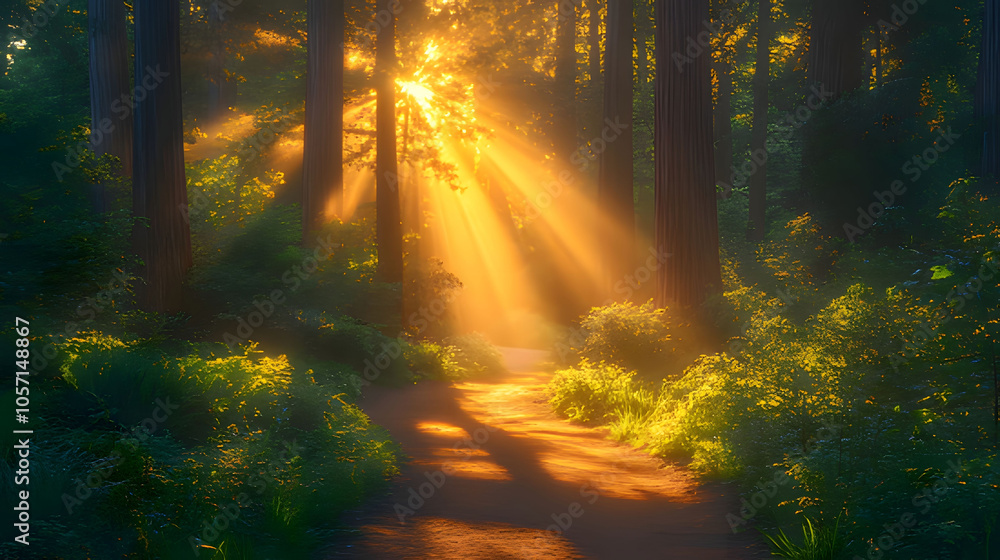 Fototapeta premium forest in the morning. Generative AI