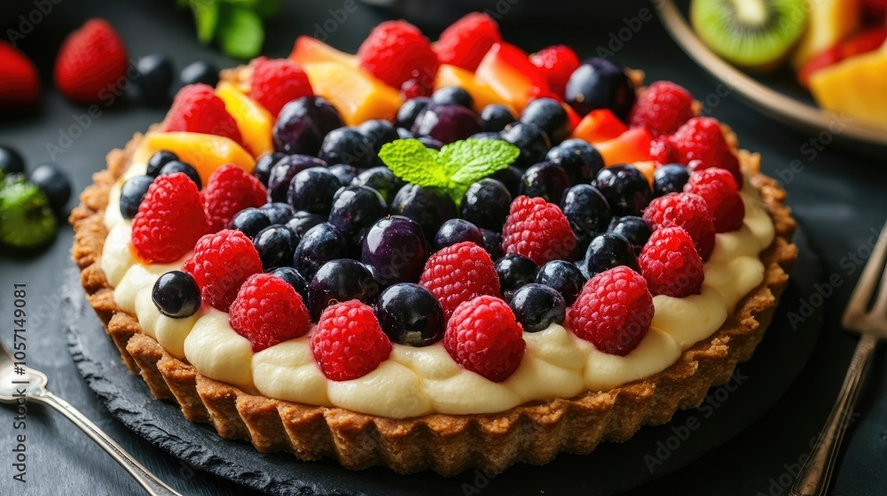 A dessert featuring an assortment of fresh fruits A dessert featuring an assortment of fresh fruits