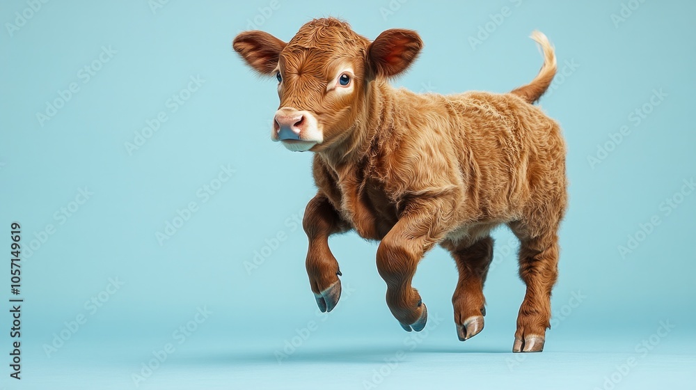 A brown cow is jumping in the air A brown cow is jumping in the air