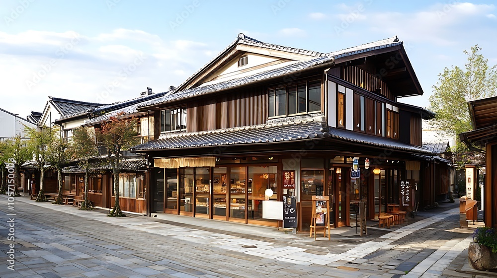 A traditional wooden building in a scenic street, showcasing architectural beauty and cultural heritage. A traditional wooden building in a scenic street, showcasing architectural beauty and cultural heritage.