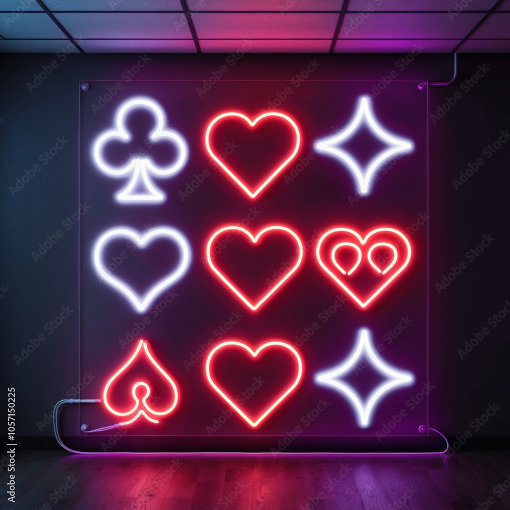 Glowing Neon Signs of Playing Card Suits Glowing Neon Signs of Playing Card Suits