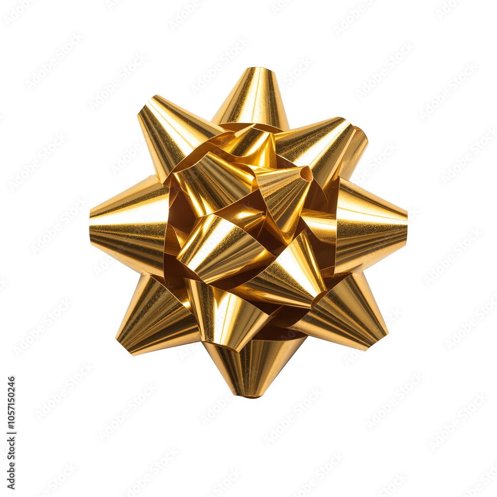 Shiny golden gift bow with textured ribbon loops on a white background generative ai. PNG transparent. Shiny golden gift bow with textured ribbon loops on a white background generative ai. PNG transparent.