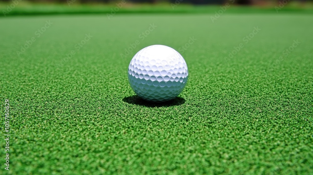 A golf ball resting on the putting green of a golf course A golf ball resting on the putting green of a golf course
