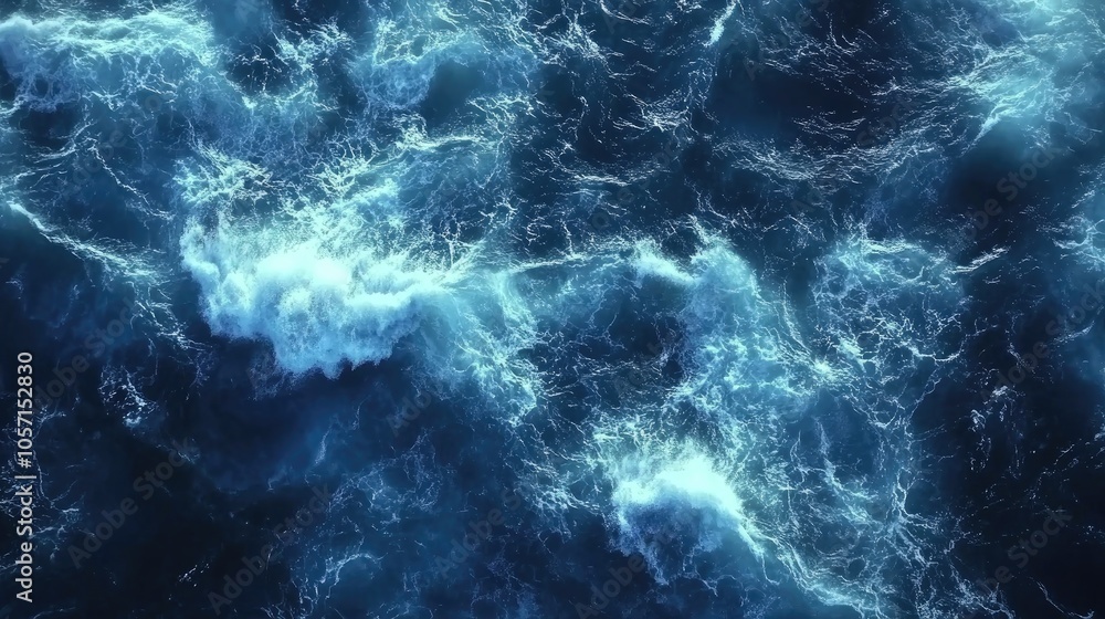 Aerial perspective of waves crashing in a clear ocean showcasing vibrant blue water and undulating sea surface Top down view captures the beauty of the marine scenery Aerial perspective of waves crashing in a clear ocean showcasing vibrant blue water and undulating sea surface Top down view captures the beauty of the marine scenery