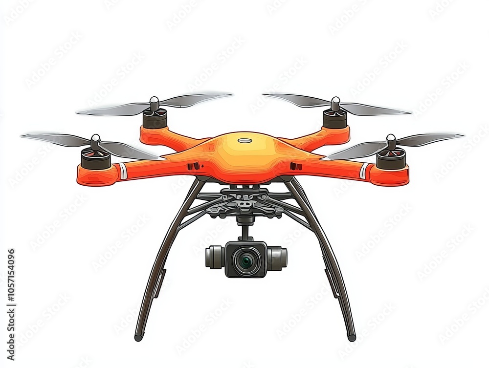 Vibrant orange drone with camera showcasing aerial photography capabilities and advanced flight technology.