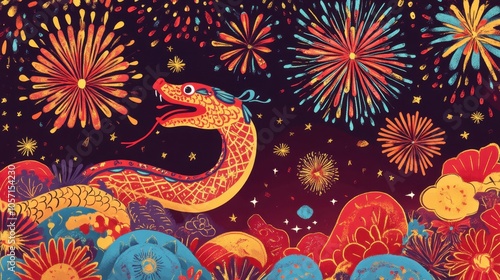 Rich and auspicious Year of the Snake cartoon