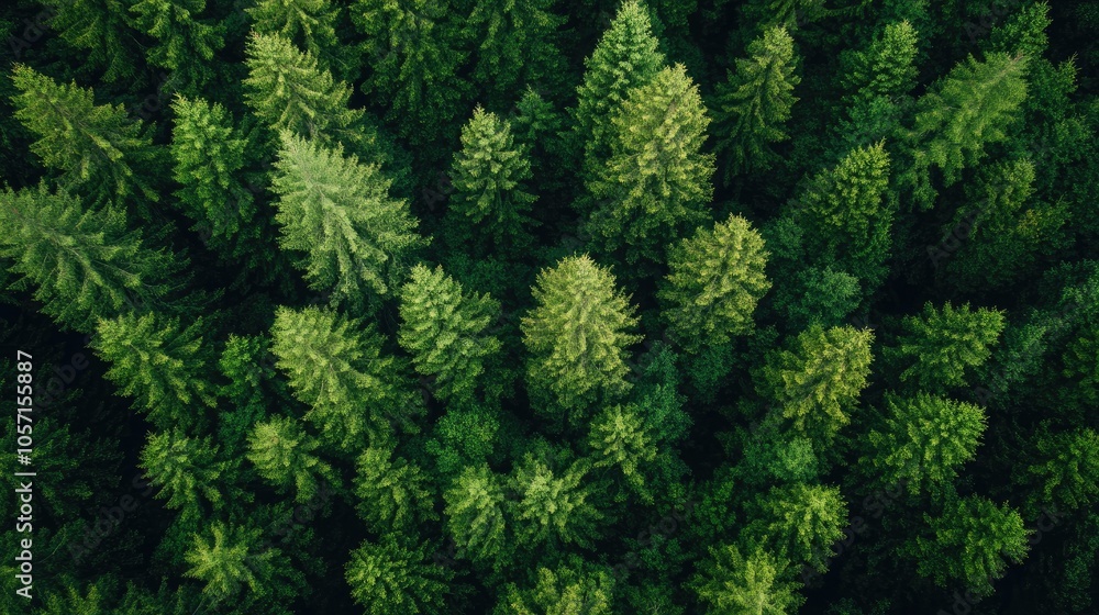 Aerial top down perspective of a lush evergreen pine forest Aerial top down perspective of a lush evergreen pine forest