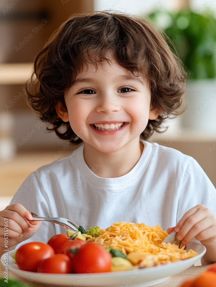 Happy Child Enjoying a Variety of Fresh Fruits Happy Child Enjoying a Variety of Fresh Fruits