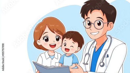 Pediatrician Advising Attentive Parents with Child