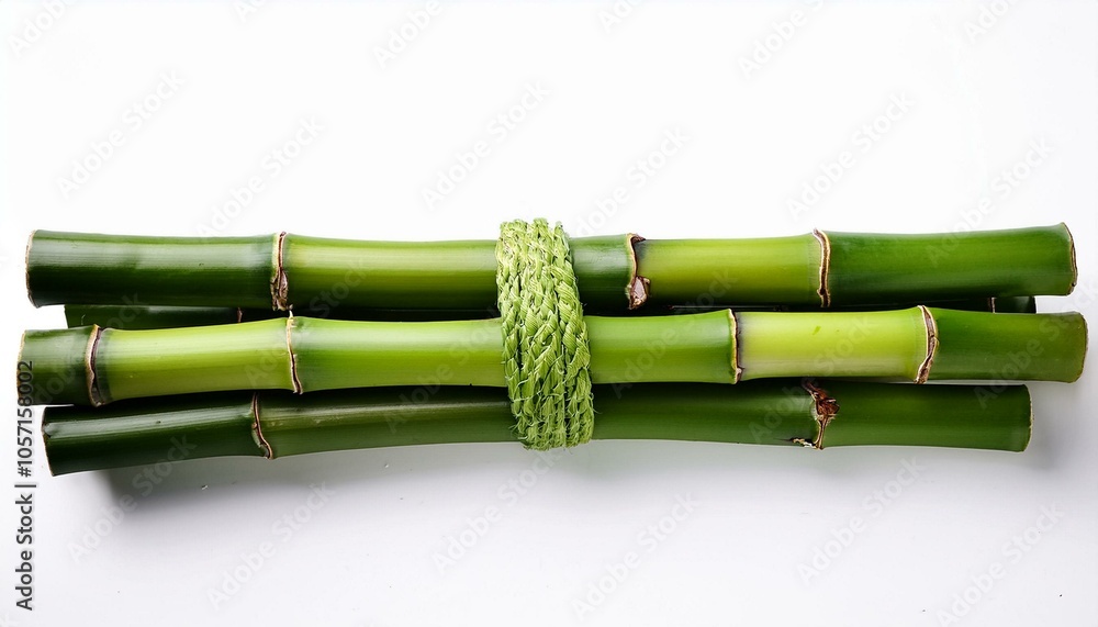 Obraz premium A bundle of vibrant green bamboo stalks on an isolated white background