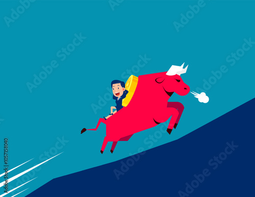 Businesswoman on a bull stock illustration