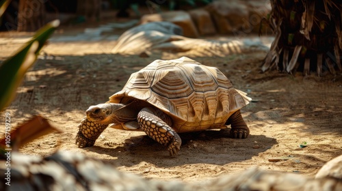 Giant Tortoise Walking on Sandy Ground