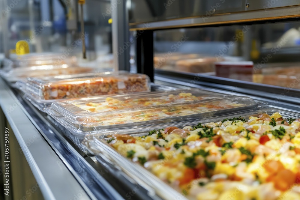 Frozen meals are sealed in a factory, emphasizing preservation techniques within a carefully regulated temperature setting. Frozen meals are sealed in a factory, emphasizing preservation techniques within a carefully regulated temperature setting.