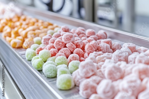 Frozen food on an assembly line being sealed for distribution, focus on quality and chemical preservatives photo