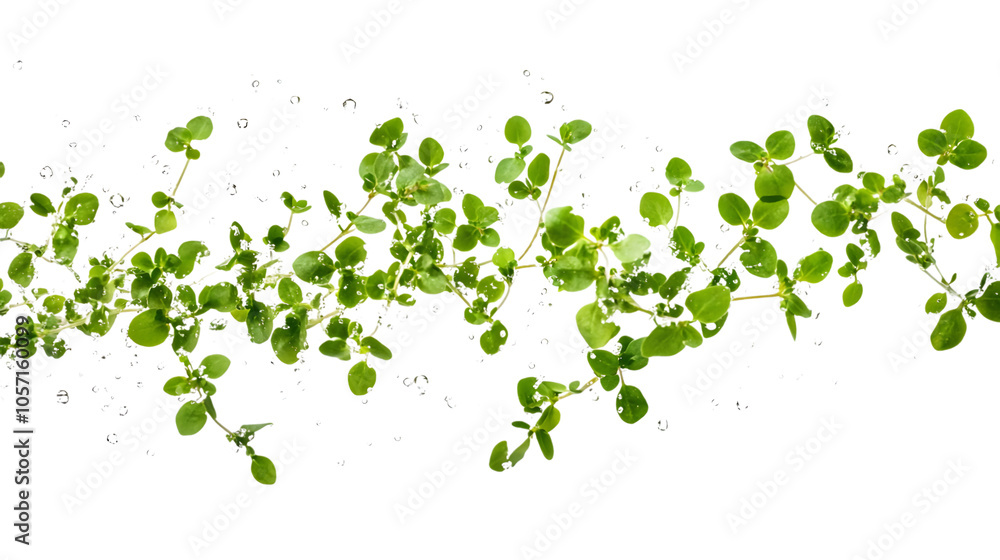 A splash of aromatic marjoram isolated on white background A splash of aromatic marjoram isolated on white background
