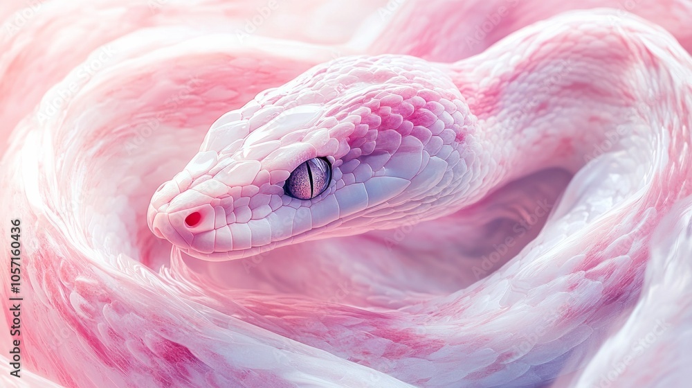Fototapeta premium A white and pink snake with a pink head